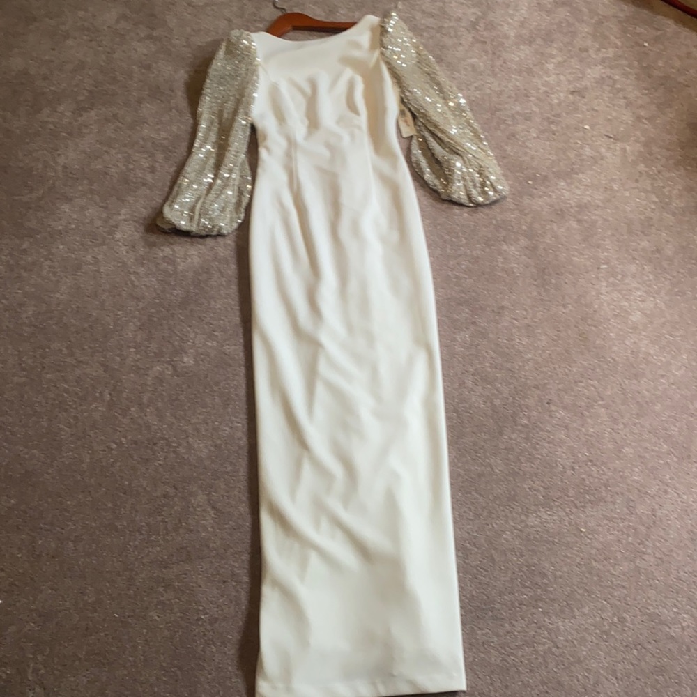 NWT Eliza J 2 Long Dress Gown White with Sequences